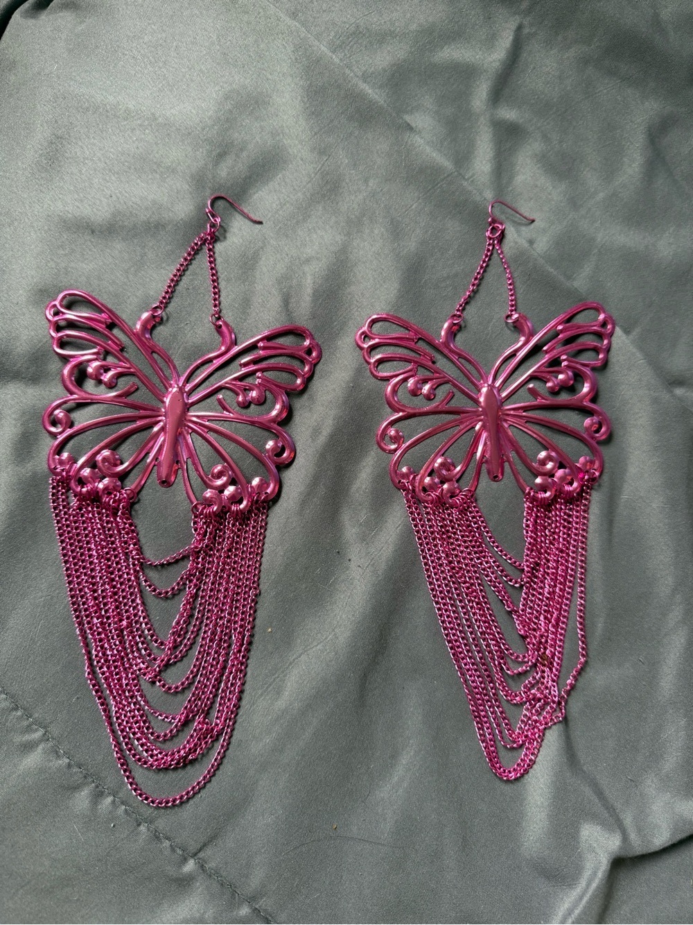 Butterfly Fringe Drop Earrings - Pink